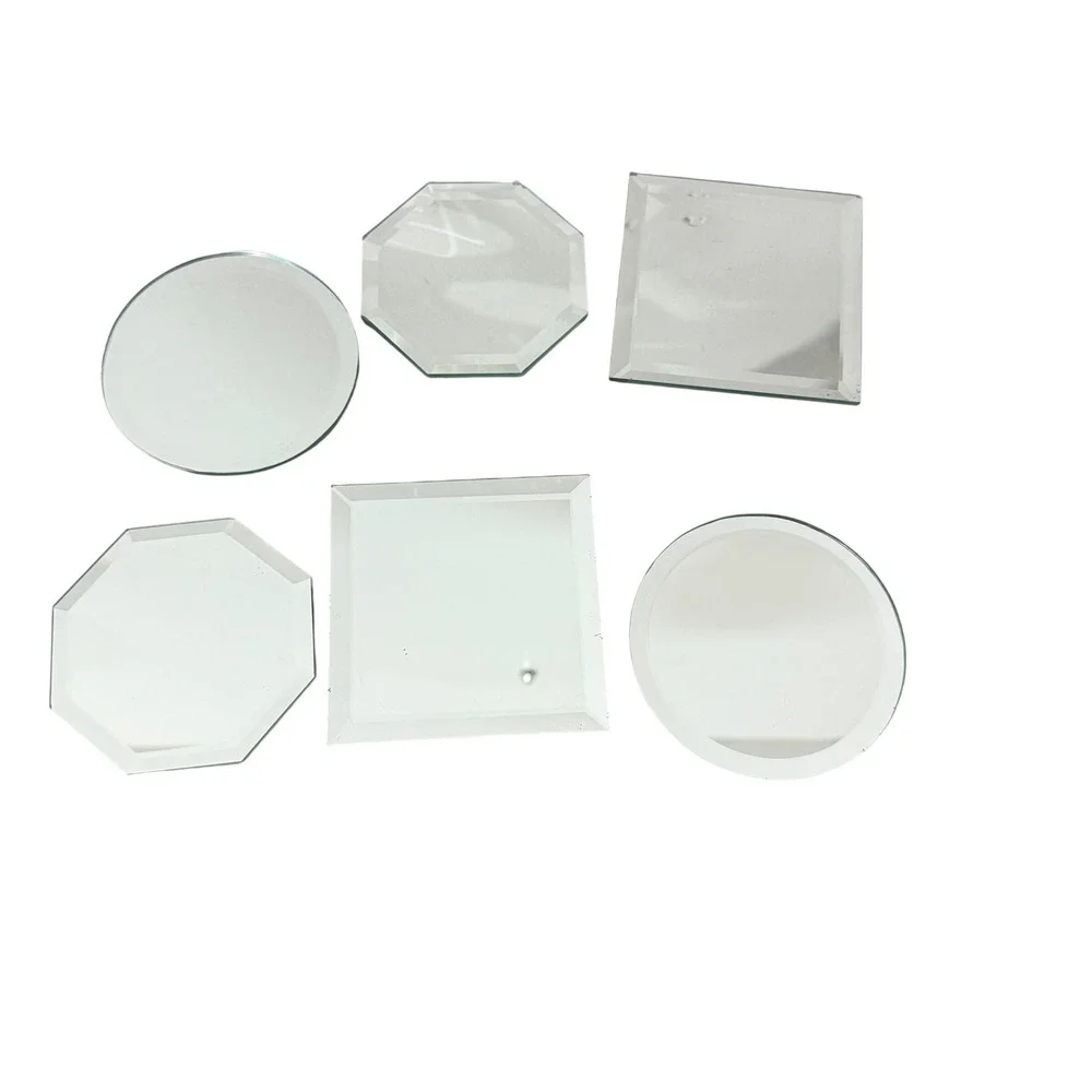 Crate & Barrel Photo Coasters Set OS Silver Mirrored Glass Beveled Geometric 7pc